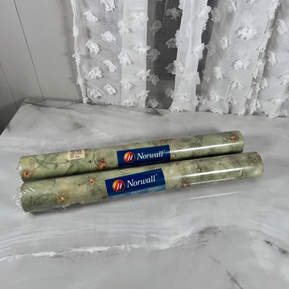 Lot‎ of 2 Rolls Norwall Solid Vinyl Wallcovering Green Floral Cottagecore Canada